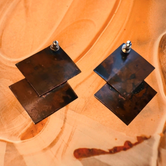 Geometric Pure Copper Post Back Earrings - Picture 3 of 3